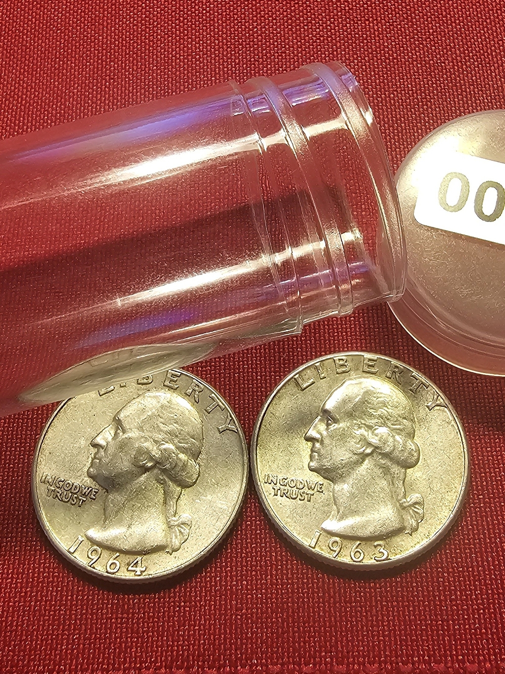 (2) Silver Wasington Quarters, 1963, 1964 With Storage Tube.